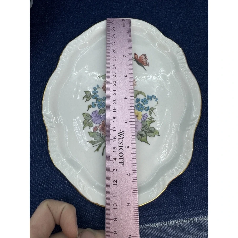 VTG Rare Covered Dish‎ & Knife Set Hand Painted Floral Signed Porcelain Ornate